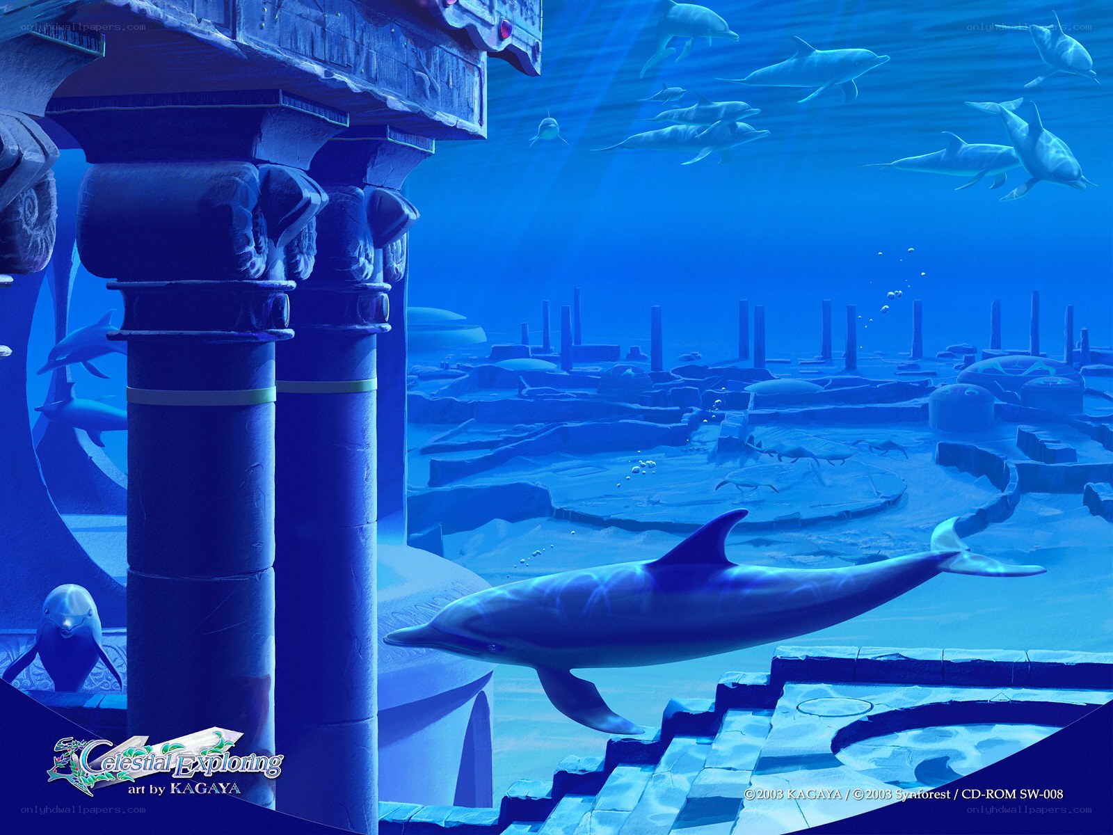 Underwater ruins with dolphins