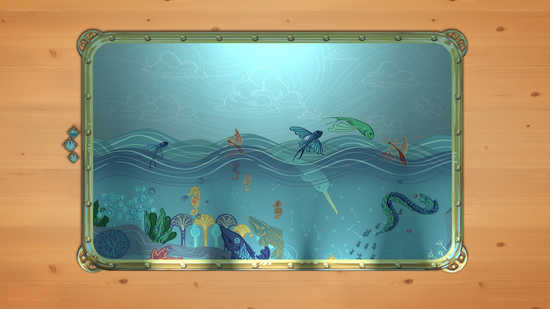underwater scene through porthole