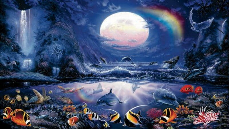 Underwater Scene with Dolphins — Blue