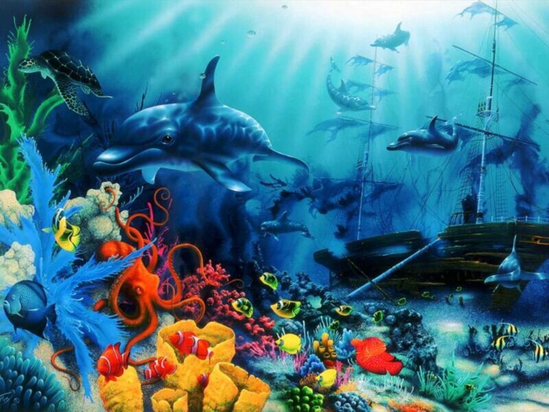 Underwater scene with dolphins