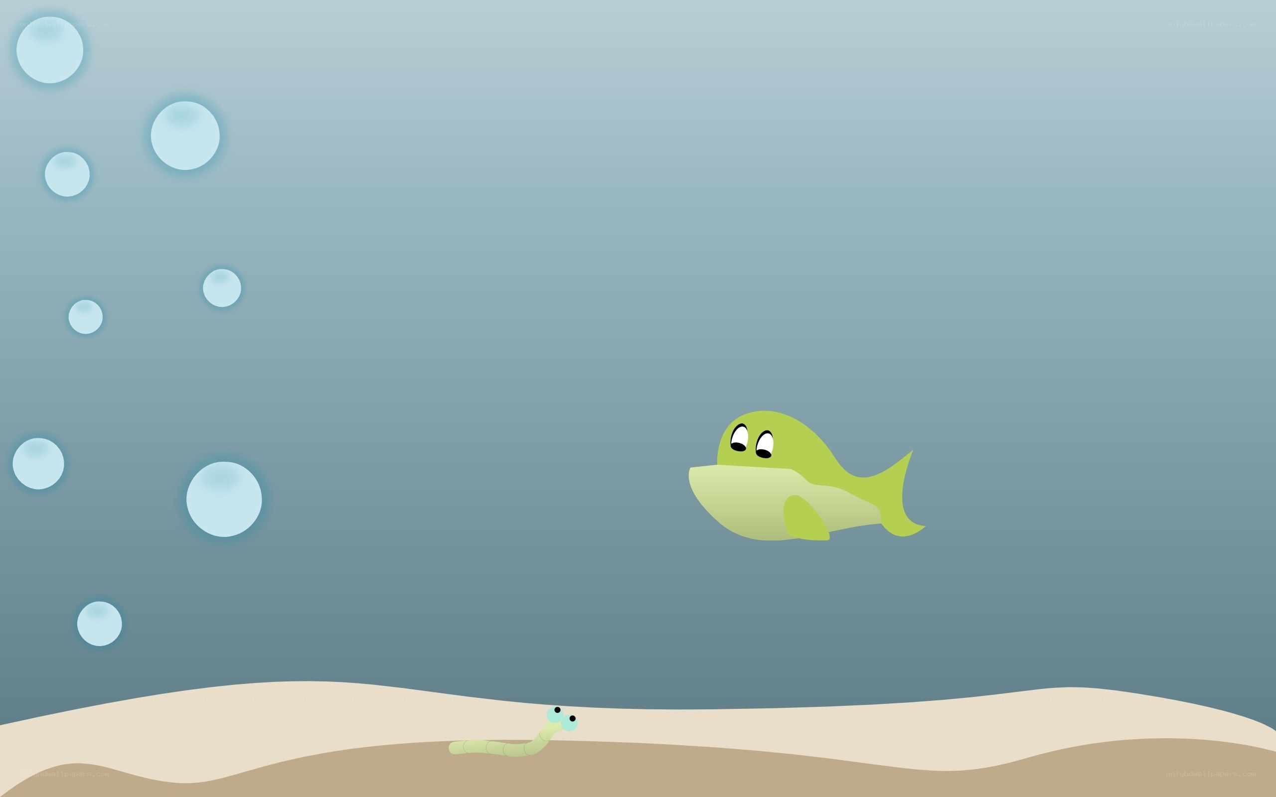 Underwater scene with fish and worm