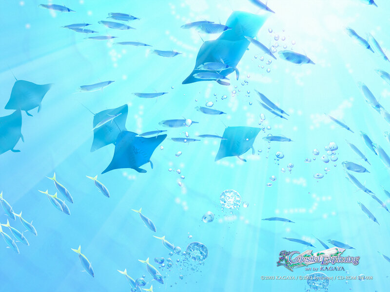Underwater scene with manta rays
