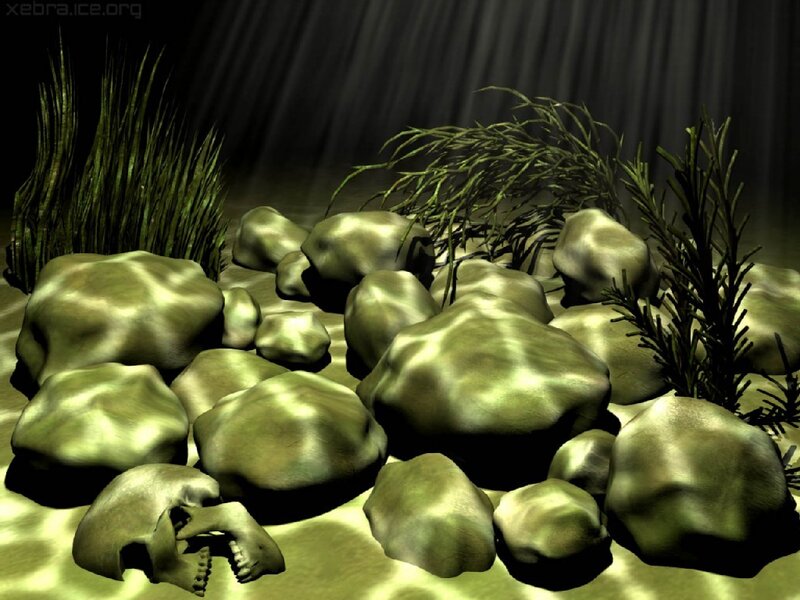 Underwater scene with skull