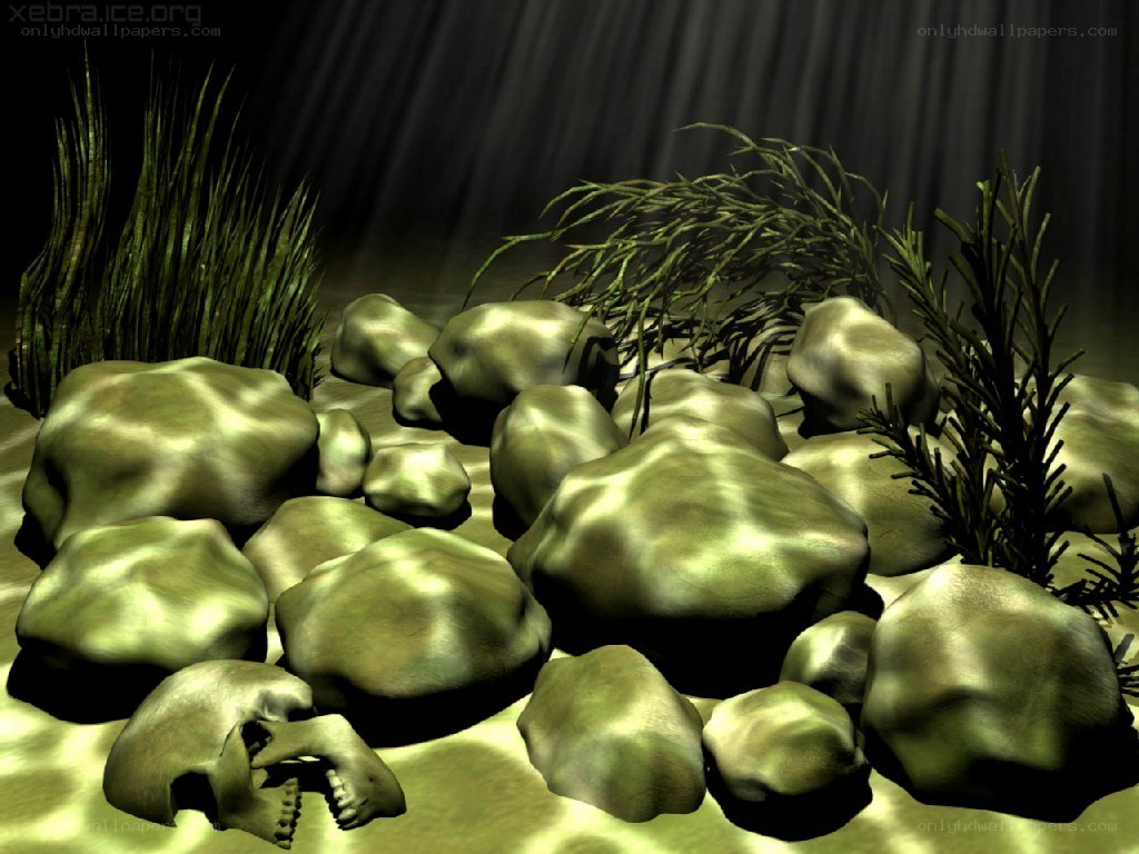 Underwater scene with skull