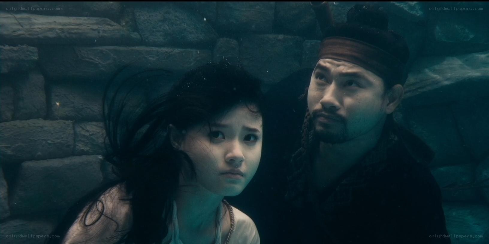 underwater scene with two people