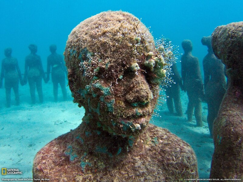 Underwater sculptures in the ocean