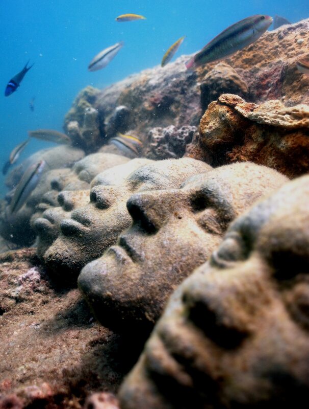 Underwater sculptures in the sea