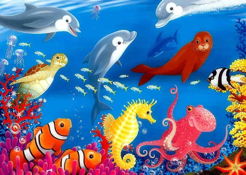 Underwater Sea Life — Blue, Colorful