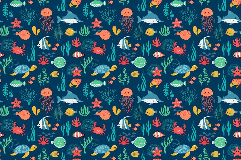 Underwater Sea Life — Blue, Playful, Illustration, Fish