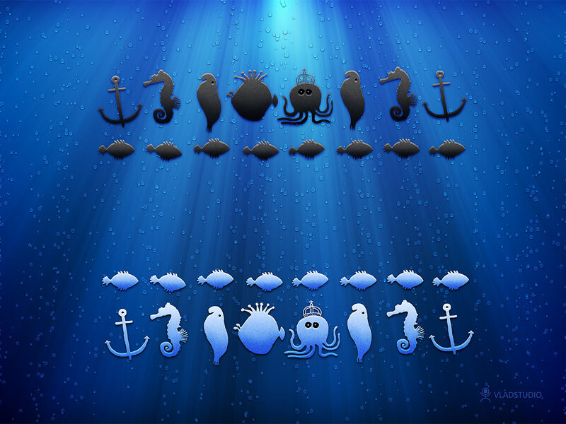 Underwater sea life icons