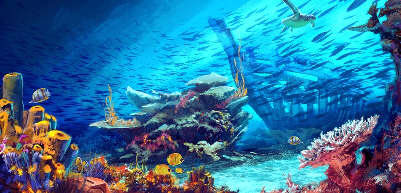 Underwater Shipwreck — Blue