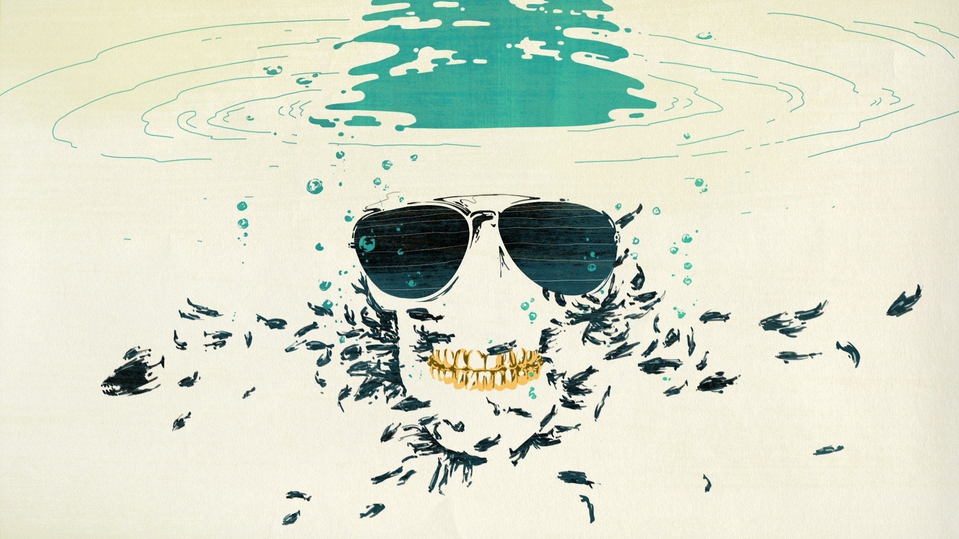 underwater skull with sunglasses