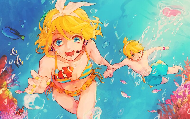 Underwater swimming with friends
