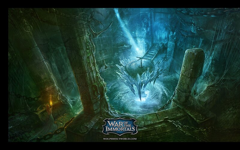 Underwater temple with glowing artifact