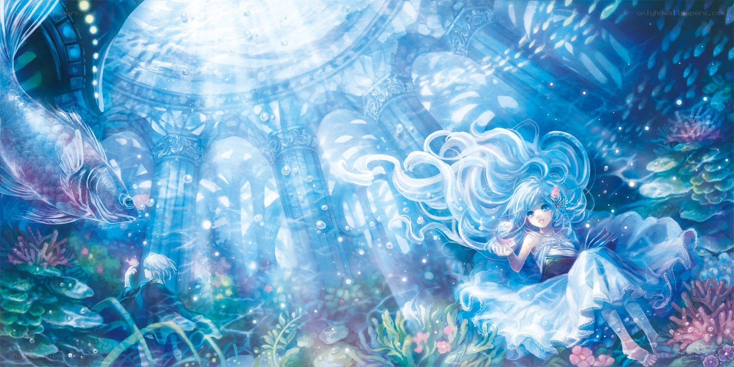underwater temple with mermaid