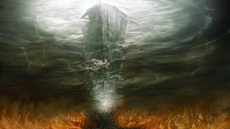 Underwater tower in storm