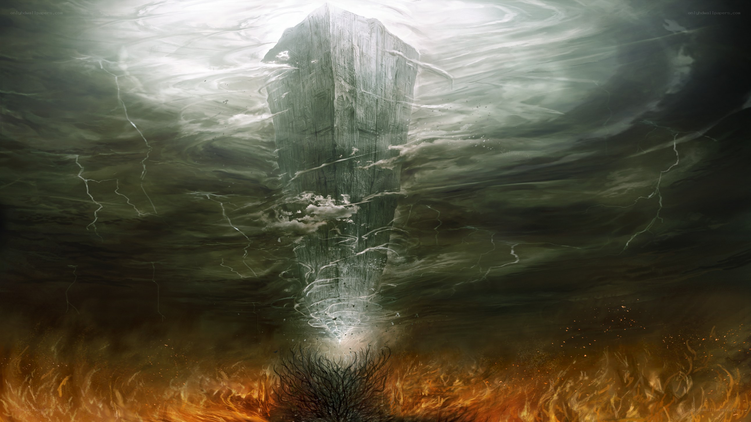 Underwater tower in storm