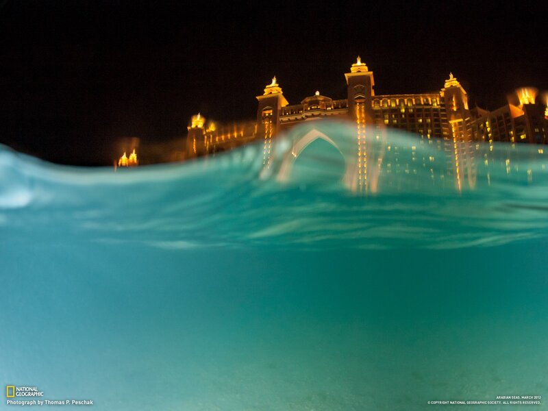 Underwater view of a luxury hotel