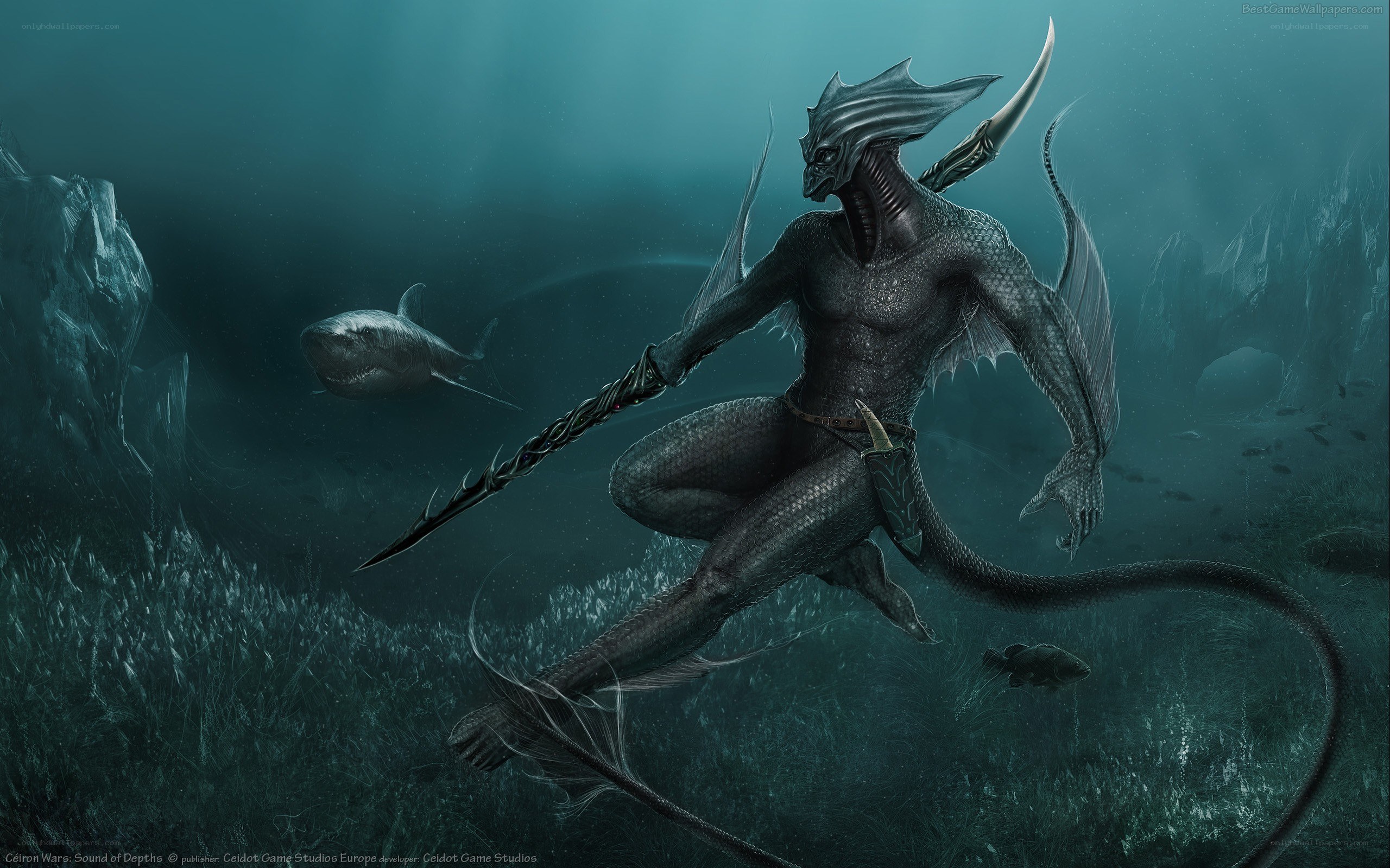 Underwater warrior with spear