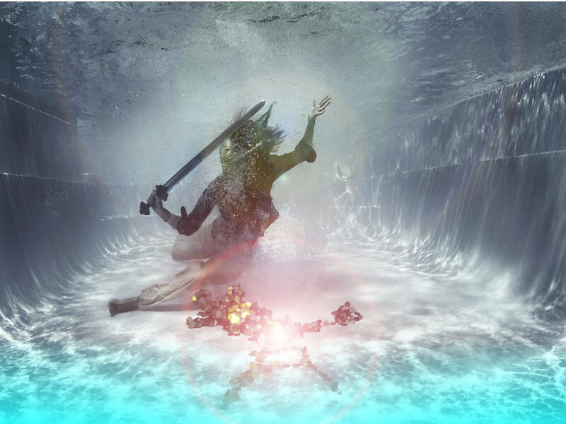 Underwater warrior with sword