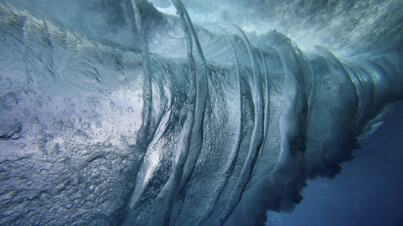 Underwater Wave Tunnel — Blue, Dramatic, Photograph, Bubbles, Ocean Water