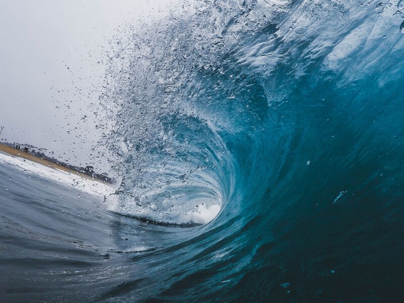 Underwater Wave Tunnel — Blue, Dramatic, Photograph