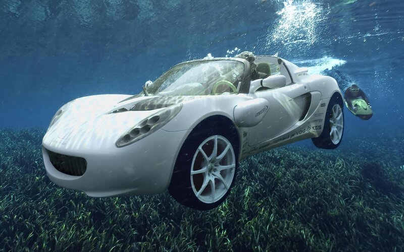 Underwater white sports car
