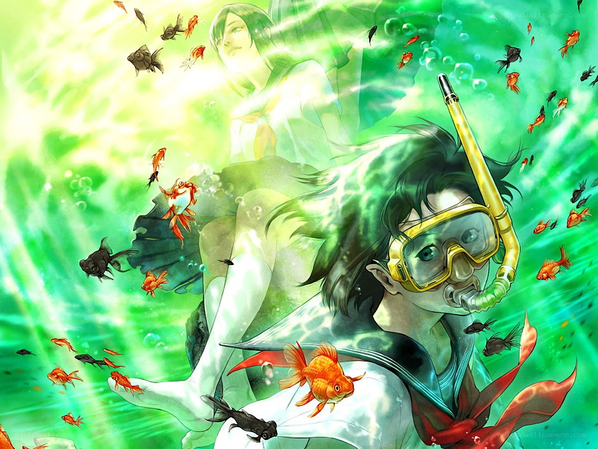 Underwater with goldfish