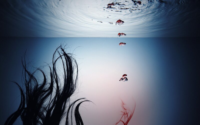 Underwater with hair and blood