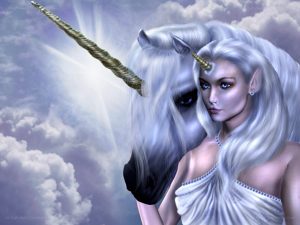 Unicorn and elf in sky