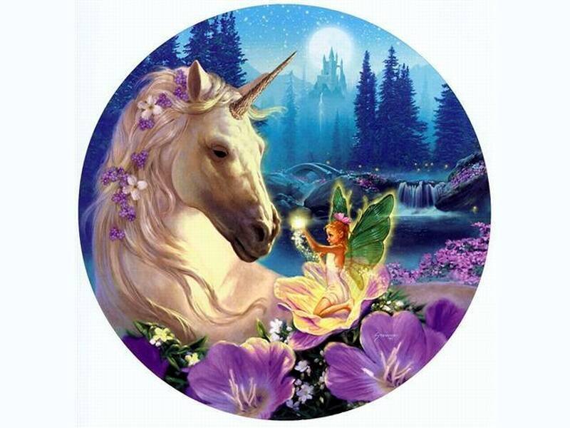 unicorn and fairy in a magical forest