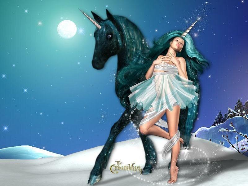Unicorn and fairy in winter