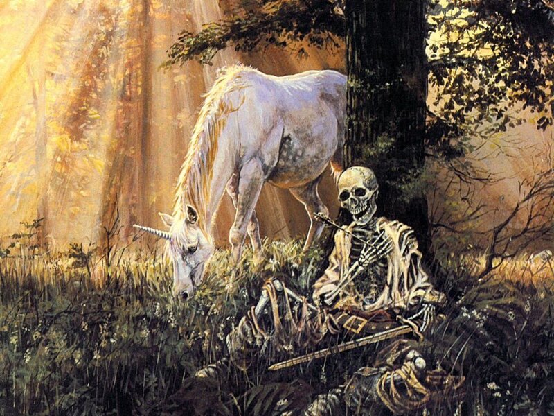 Unicorn and Skeleton in Forest