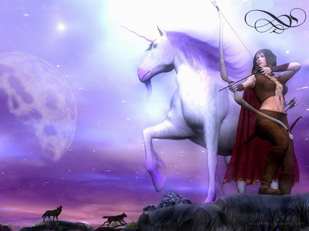Unicorn archer on a moonlit cliff