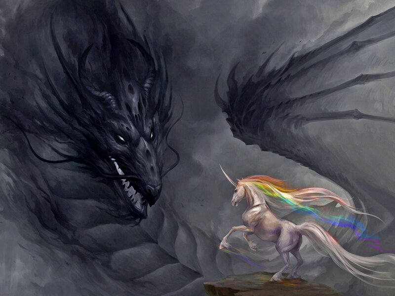 Unicorn Facing Dragon