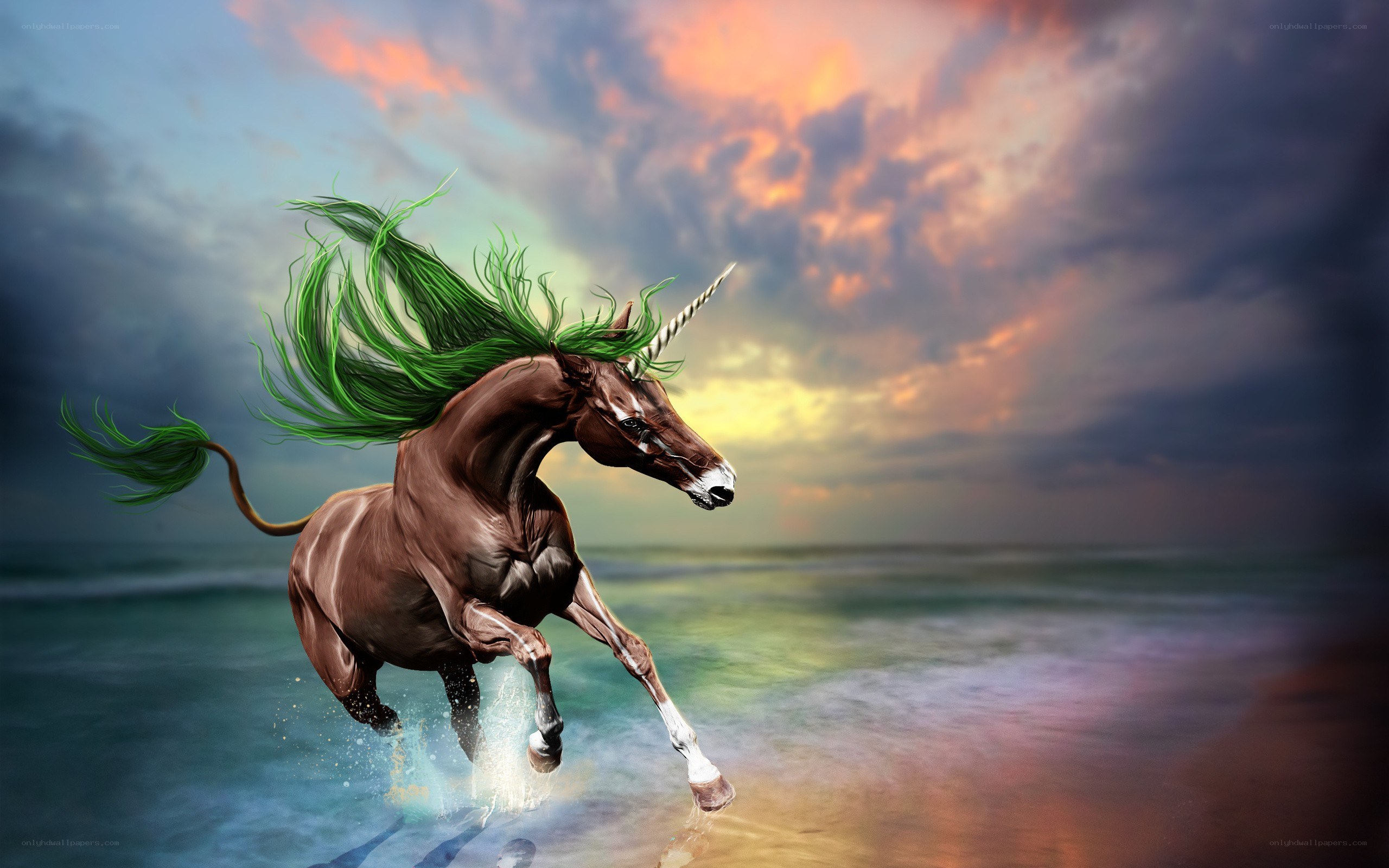 Unicorn galloping on beach