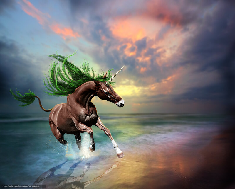 Unicorn galloping on beach