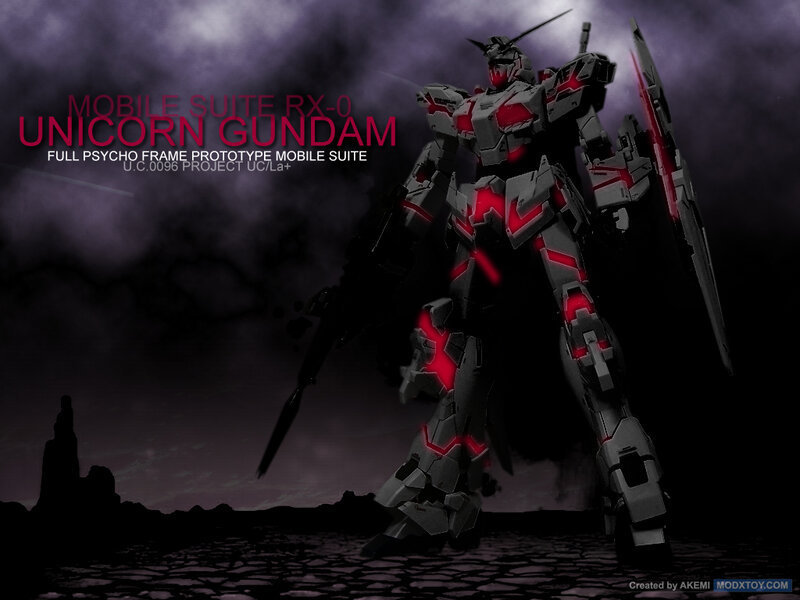 Unicorn Gundam in dark landscape
