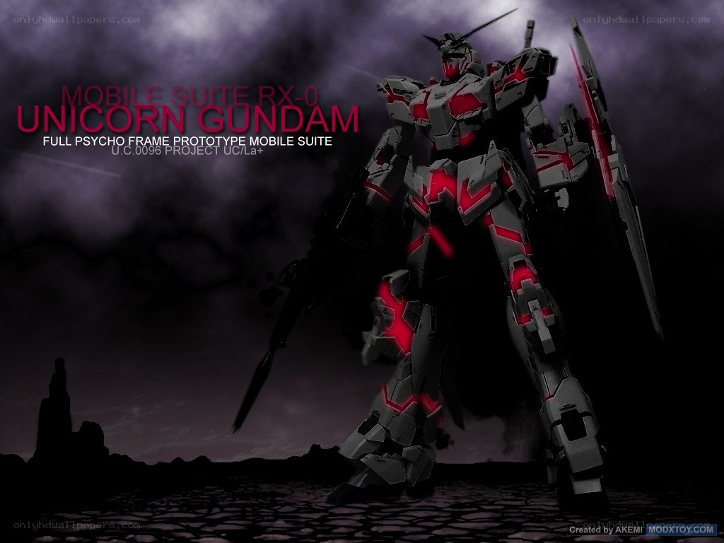 Unicorn Gundam in dark landscape
