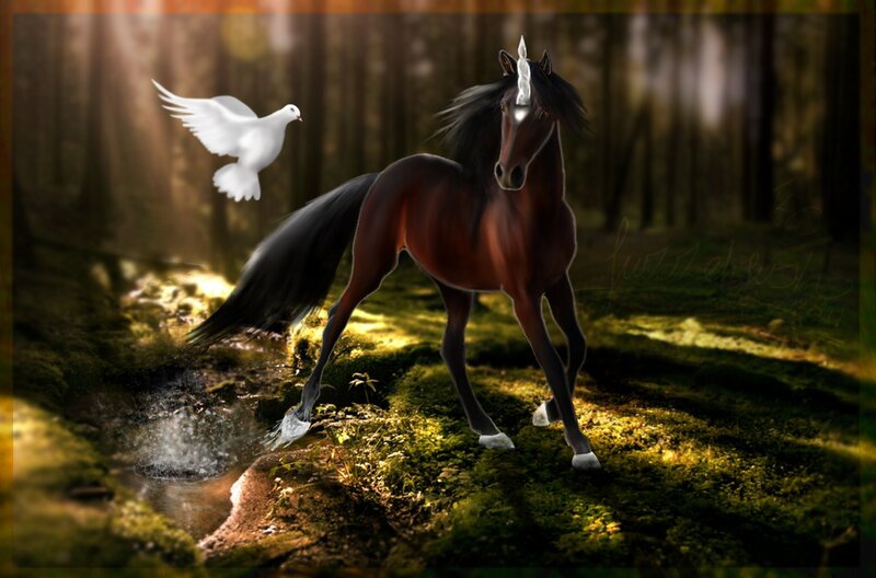Unicorn Horse in Forest
