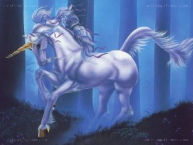 Unicorn in a blue forest