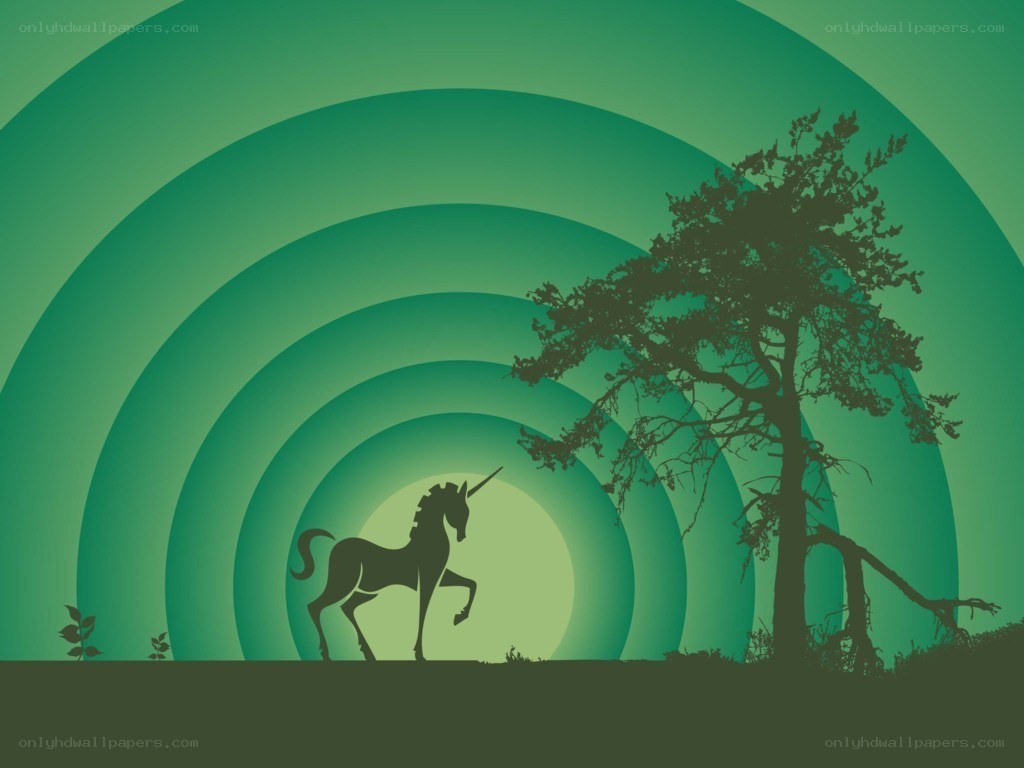 Unicorn in a green forest