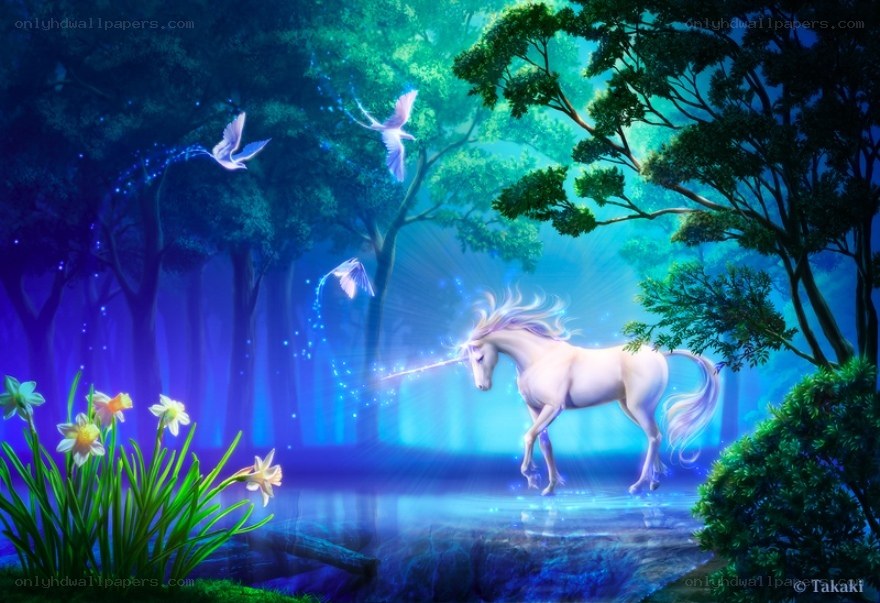 Unicorn in a magical forest