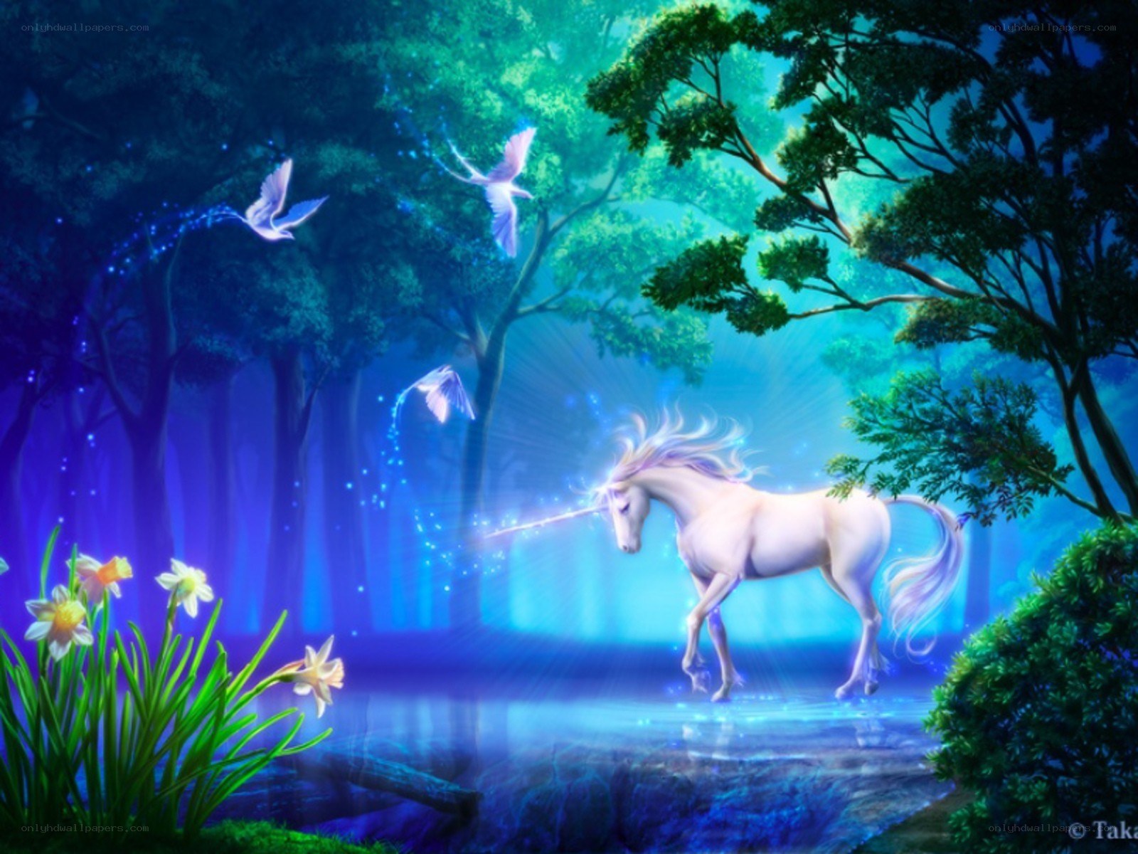 Unicorn in a magical forest