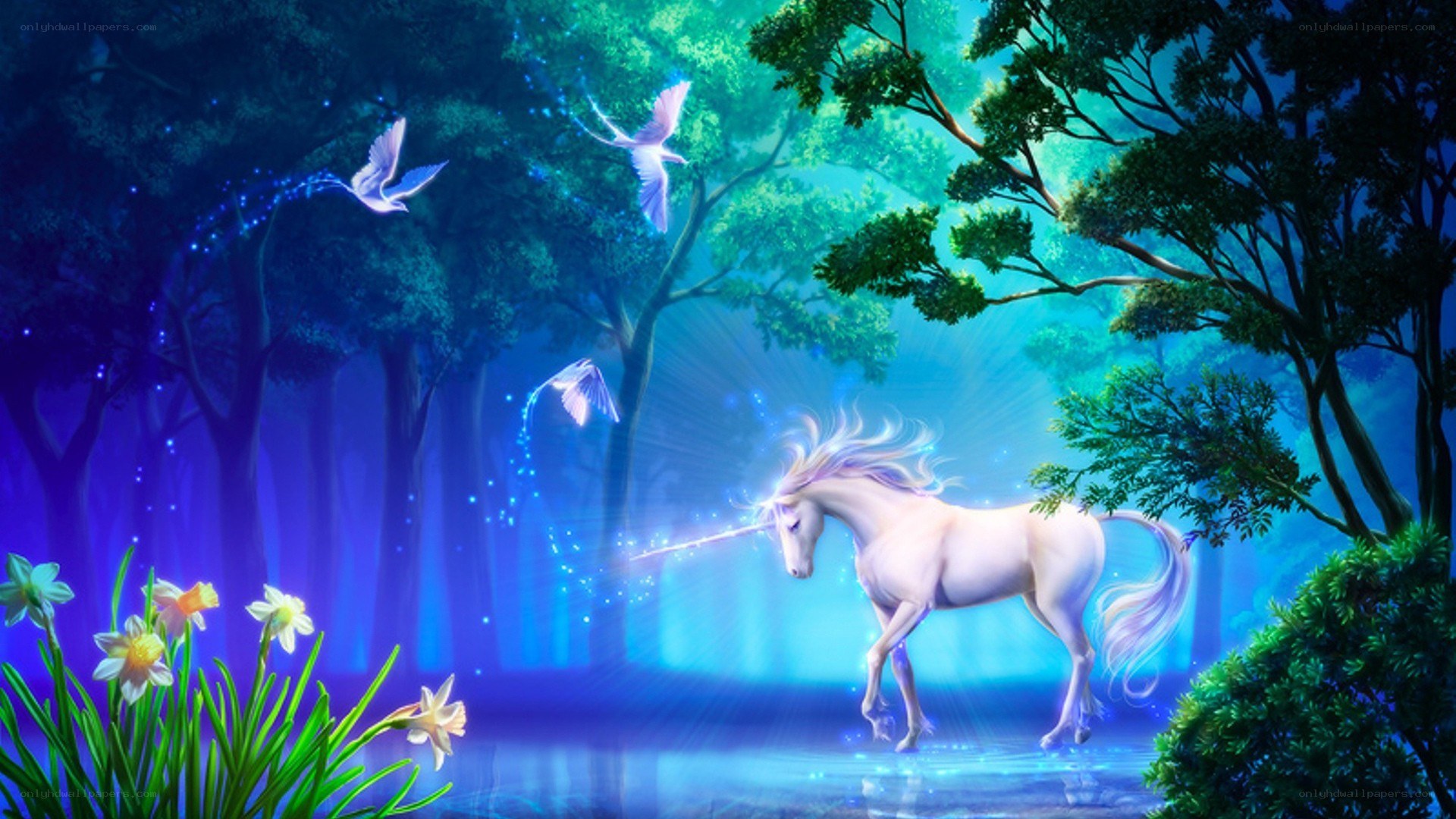 Unicorn in a magical forest
