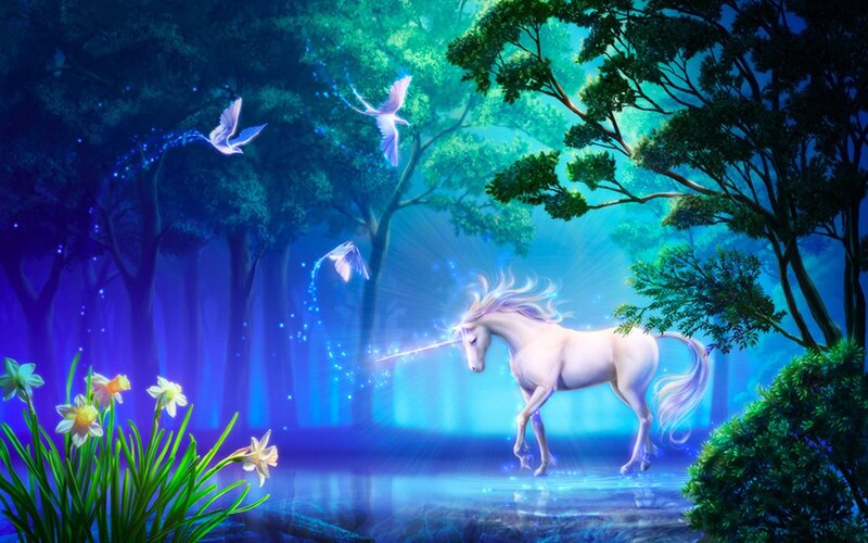 Unicorn in a magical forest