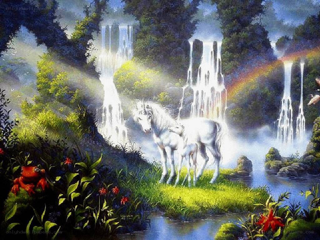 Unicorn in a magical forest