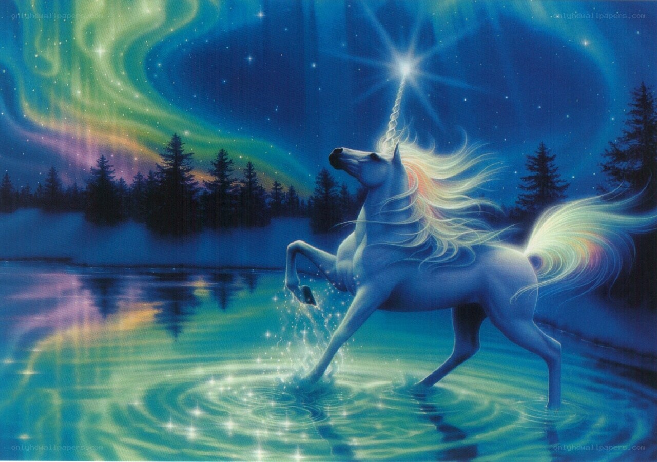 Unicorn in a magical forest