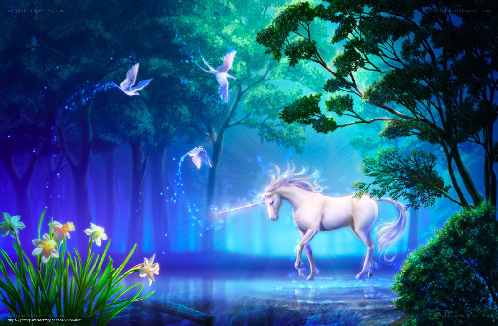 Unicorn in a magical forest
