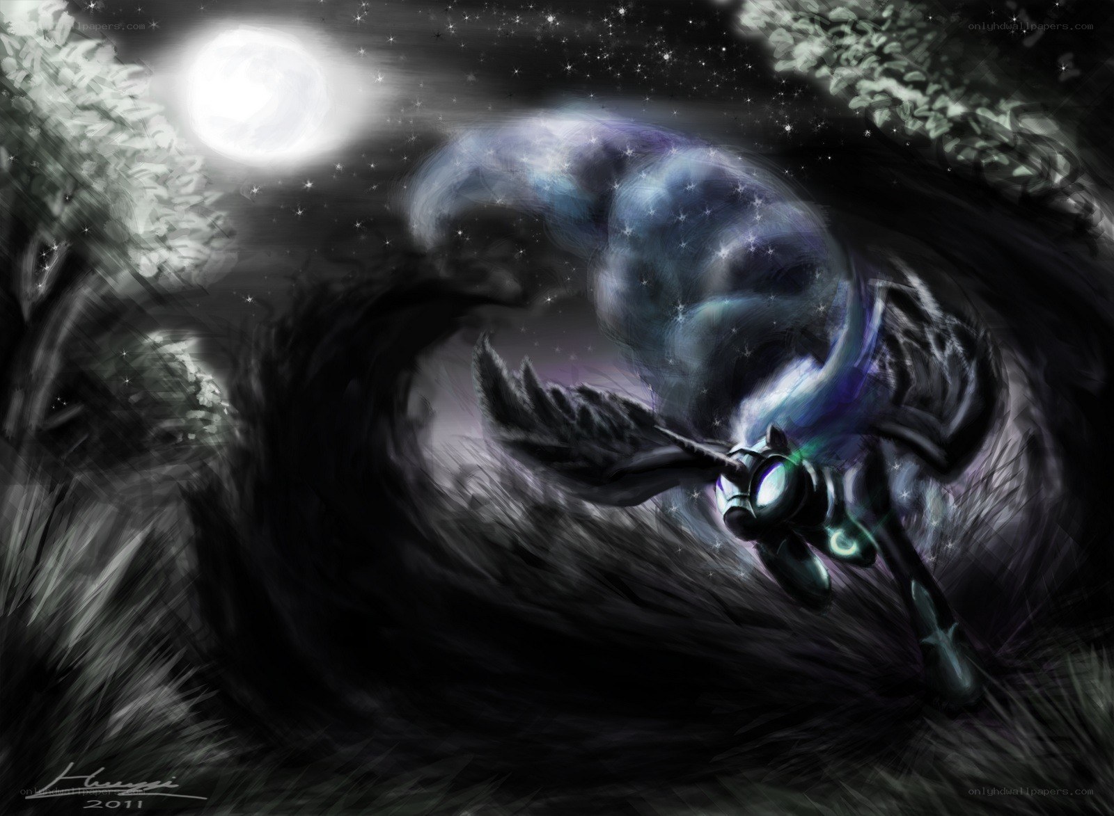 Unicorn in a moonlit forest